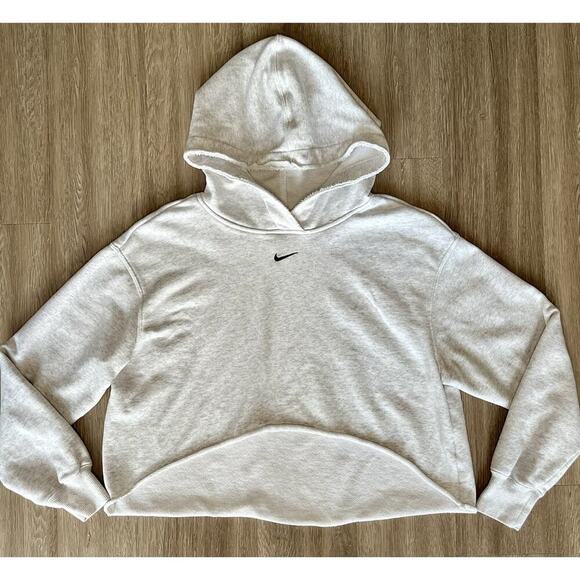 Nike Tops - Nike Light Grey Cropped Hoodie XS – High Low Hem, Small Swoosh Logo